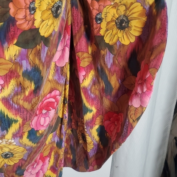 Vintage 80s Pat Argenti 100%Silk Dress 12 Pink Floral Long Sleeve Sheath Y2K - Picture 6 of 15